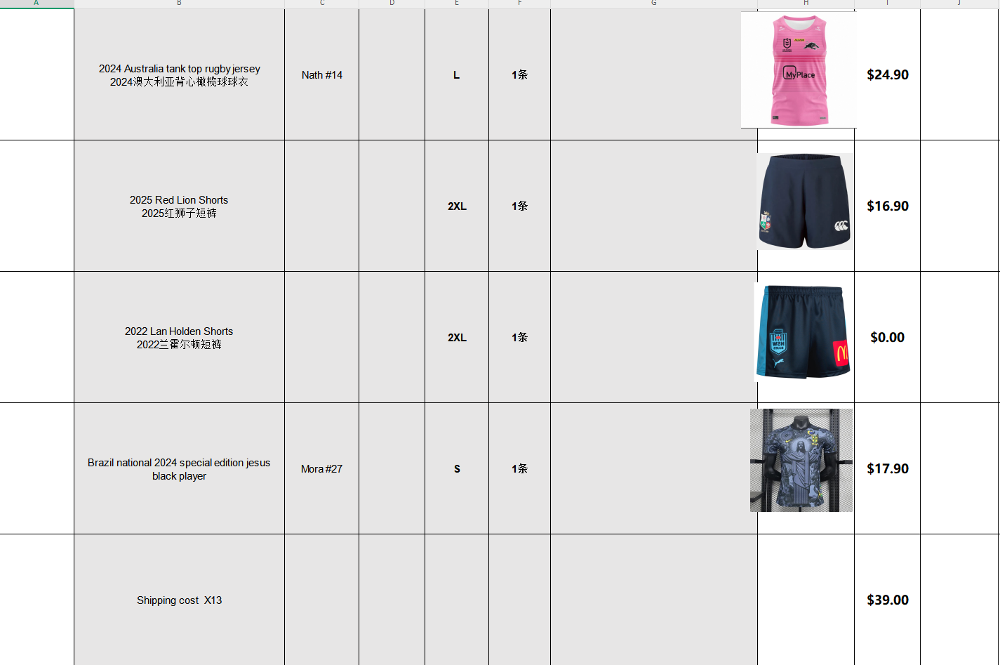 Custom order（13 items Martinique10.10) $314.7